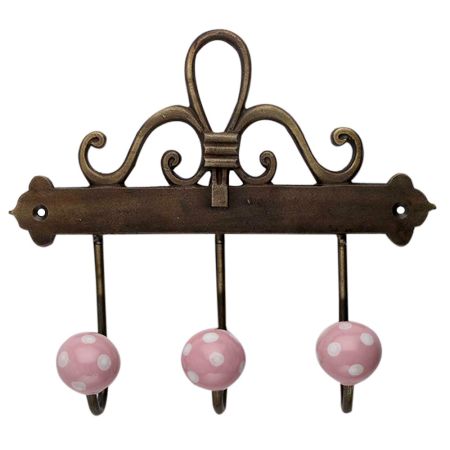 Pink White Dot Ceramic Iron Hooks